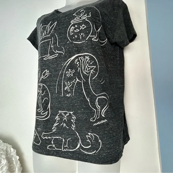 Marushka Gray Heathered Cat Antics T-shirt Small - Picture 9 of 10